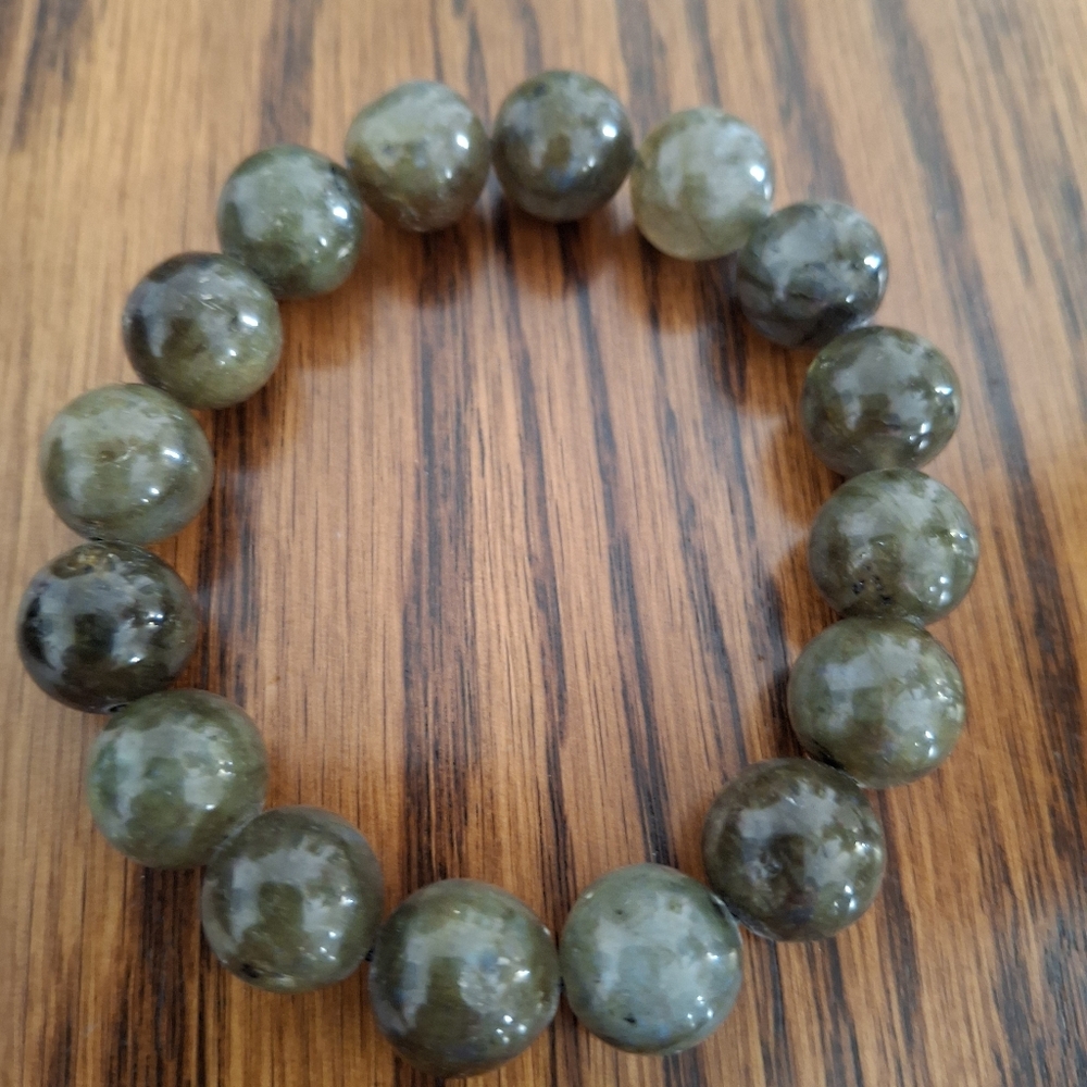 Bracelet Moss Agate Green Large Natural Stone Beaded Stretchy Unisex